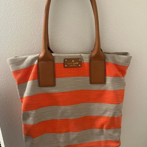 Kate Spade Orange and Tan Striped Tote Bag - Picture 1 of 6